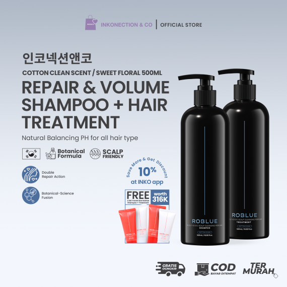ROBLUE - Bundling Shampoo + Treatment Perfume Cotton Clean 500ml, FREE 2pcs shampoo cotton clean 50mL + 2pcs treatment cotton clean 50mL (200mL total)
